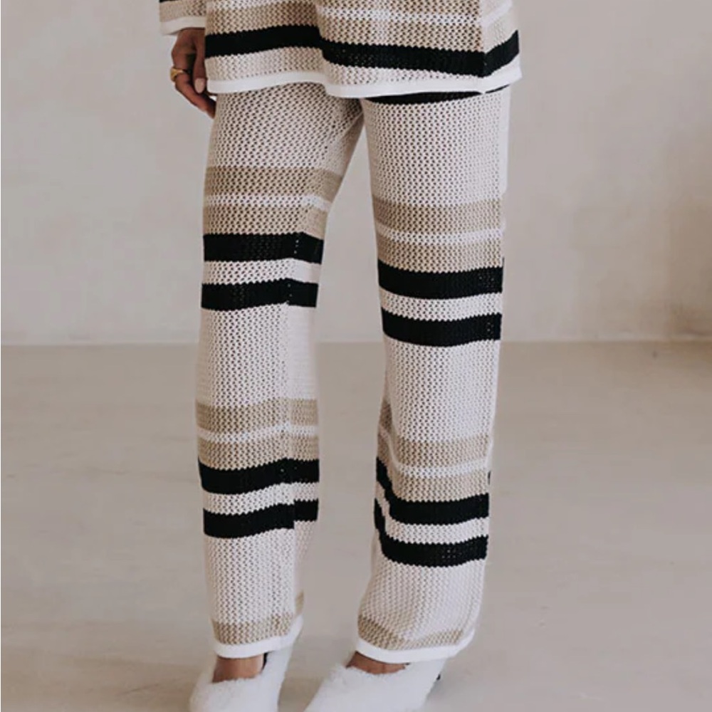 Sabo Paityn Pants - Wide-Leg Knit Stripe Pants in Cream & Black - Picture 2 of 2